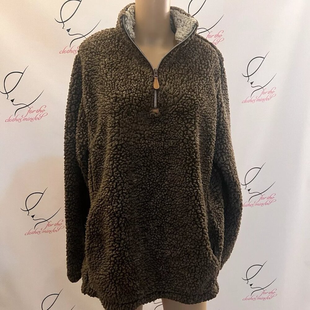 Katy Did. Sz Large. Deep Sculptured Pile Pullover. Pullover Brown. 1/4 Zip. GB